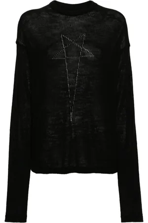 Rick Owens Stickade tröjor & koftor, Dam, L, Svart avslappnad tröja i ull