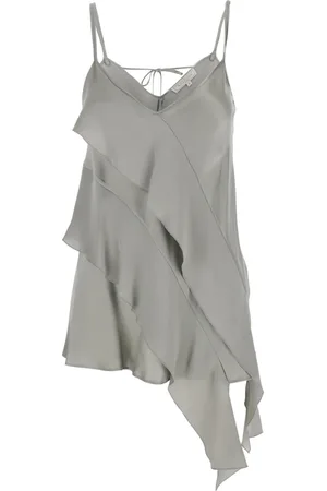 ANTONELLI Topp, Dam, M, Grå Satin Ruffle Top med Spaghettistraps