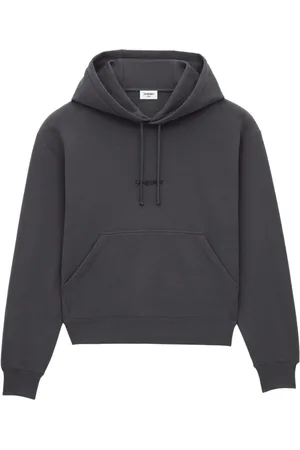 Saint Laurent Sweatshirts & Hoodies, Herr, XL, Bomull, Grå bomullshoodie med känguruficka