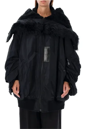 JUNYA WATANABE Jacka, Dam, M, Fuskpäls, Svart Oversized Bomberjacka med Fuskpälskrage