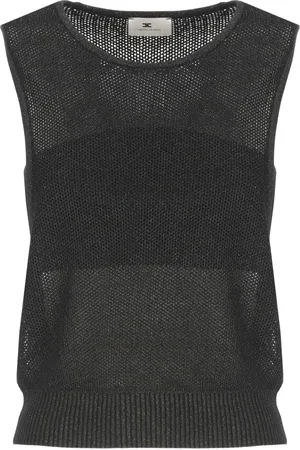 Elisabetta Franchi Stickade tröjor & koftor, Dam, XS, Svart Ärmlös Perforerad Tröja med Lurex
