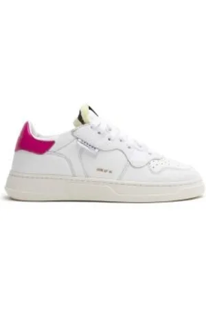 RUN OF Skor, Dam, 40 EU, Läder, Vita lädersneakers med rosa detaljer