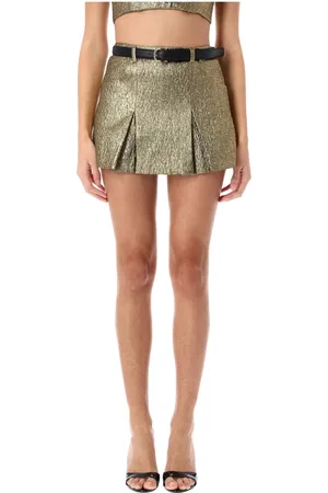 Self-Portrait Shorts, Dam, S, Guldfärgad metallisk jacquard-skort med bälte