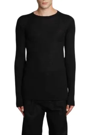 Rick Owens Stickade tröjor & koftor, Herr, L, Svart Cashmere Biker Level Rundhalsad Tröja