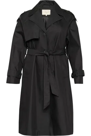 Kaffe Kappa, Dam, 7Xl, Svart Djup Trenchcoat Jacka Stilfull Modell