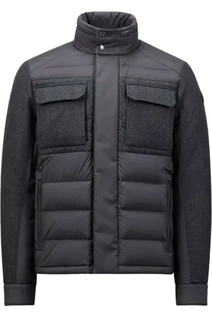 Moncler Jacka, Herr, L, Läder, Kort dunjacka med detaljer i ull