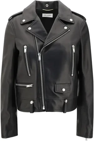 Saint Laurent Jacka, Dam, S, Lammskinn Bikerjacka med dragkedjefickor