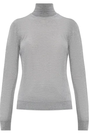 Saint Laurent Stickade tröjor & koftor, Dam, S, Ullpolokrage med broderad logotyp