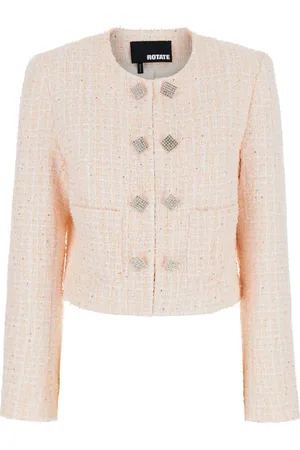 ROTATE Jacka, Dam, L, Polyester, Rosa Sweater Jacka Bouclé Cropped