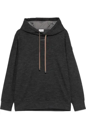 Moncler Sweatshirts & Hoodies, Herr, M, Texturerad mörkgrå hoodie i ullblandning