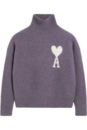 Ami Stickade tröjor & koftor, Herr, L, Mysig De Coeur Logo Sweater Lilas