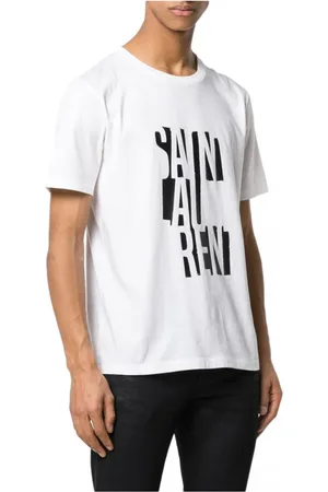 Saint Laurent Topp, Herr, M, Bomull, Cotton Logo Tee - Vit Rundhals Kortärmad