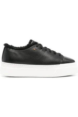 santoni Skor, Dam, 37 EU, Svarta Shearling Flatform Sneakers