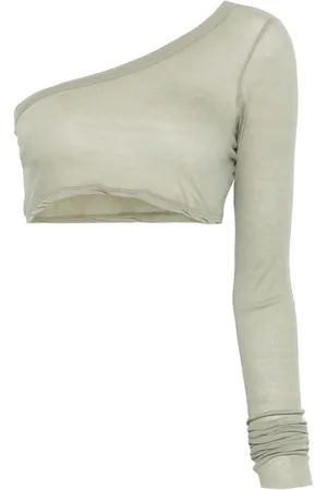 Rick Owens Topp, Dam, XS, Bomull, Grön One Shoulder Bomullstopp