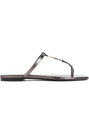 Saint Laurent Skor, Dam, 37 1/2 EU, Läder, Sandaler i läder med mandelformad tå