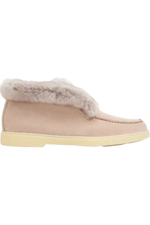santoni Skor, Dam, 40 EU, Mocka, Rosa pälsfodrade ökenkängor i mocka