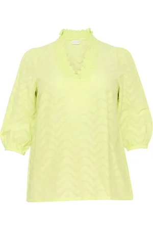 Kaffe Blusar & Skjortor , Dam, 6Xl, Grön Blommig V-Ringad Blus