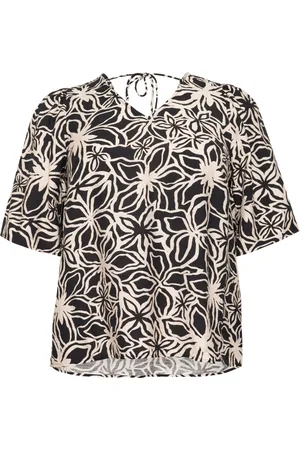 Kaffe Blusar & Skjortor , Dam, XL, Utställd Blus Svart / Ljus Beige Blomma
