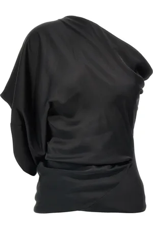 Rick Owens Blusar & Skjortor , Dam, S, Svart draperad topp med asymmetrisk halsringning