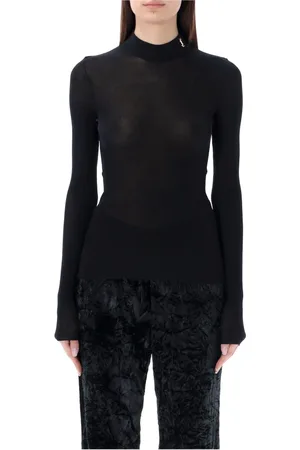 Saint Laurent Stickade tröjor & koftor, Dam, S, Silk Cassandre Ribbed Sweater