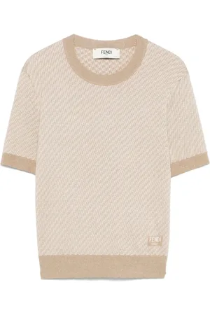 Fendi Stickade tröjor & koftor, Dam, S, Micro Wool Toffee T-Shirt