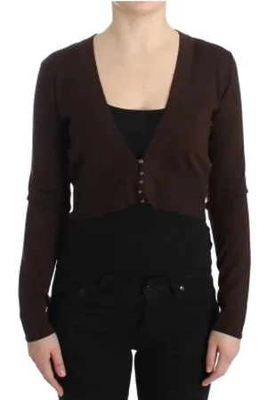 Roberto Cavalli Stickade tröjor & koftor, Dam, M, Cropped Cardigan med Knäppning och Logodetaljer