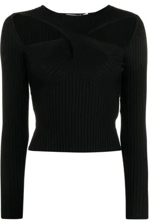 Self-Portrait Stickade tröjor & koftor, Dam, L, Polyester, Elegant svart stickad blus med cut-out detaljer