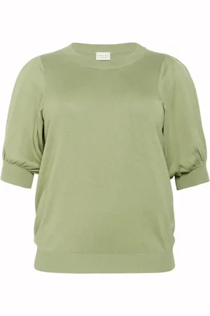 Kaffe Stickade tröjor & koftor, Dam, S, Nylon, Veckad Pullover Stickad Olivgrön