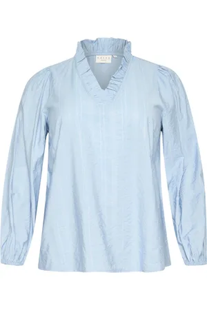 Kaffe Blusar & Skjortor , Dam, 3Xl, Feminin V-ringad Chambray Blus