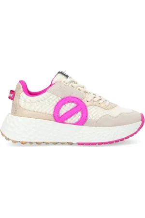 No Name Skor, Dam, 37 EU, Bomull, Beige Carter Jogger Sneaker med Neon Pink Accents