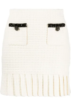 Self-Portrait Kjol, Dam, L, Cream Pleated Mini Skirt