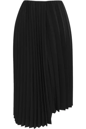 Saint Laurent Kjol, Dam, S, Svart Asymmetrisk Plisserad Midikjol