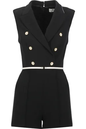 Elisabetta Franchi Jumpsuits & Playsuits, Dam, S, Svart Crêpe Jumpsuit Ärmlös Bälte Stil