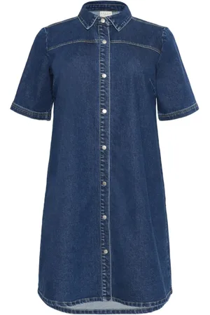 Kaffe Klänning, Dam, 6Xl, Denim, Denim Klänning med ½ Ärmar