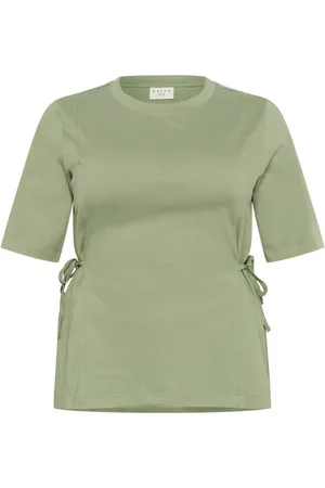 Kaffe Topp, Dam, XL, Bomull, Grön Olja T-shirt med Sidoband
