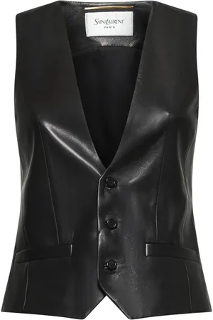 Saint Laurent Jacka, Dam, L, Svart Lammskinn V-ringad Väts