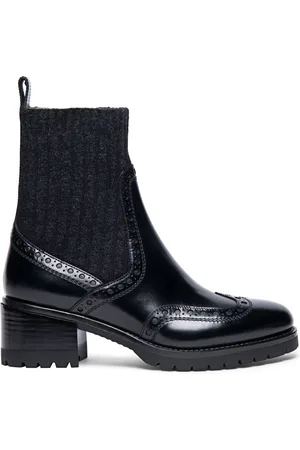 santoni Skor, Dam, 39 EU, Läder, Handgjorda Ankelboots i Läder med Broguemönster