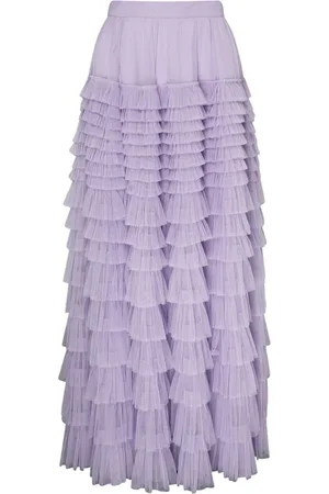 Twin-Set Kjol, Dam, S, Polyester, Lila Tulle Långkjol med Volanger