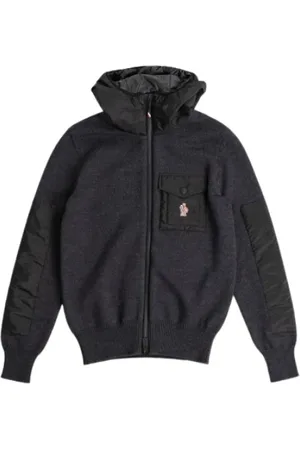 Moncler Stickade tröjor & koftor, Herr, S, Polyester, Grå ullcardigan med huva