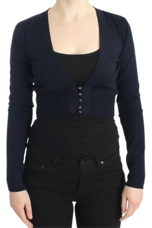 Roberto Cavalli Stickade tröjor & koftor, Dam, L, Elegant Cropped Ullkofta