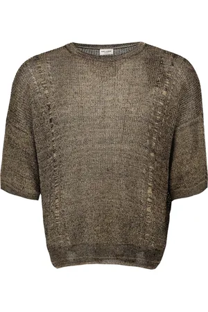 Saint Laurent Stickade tröjor & koftor, Herr, XS, Ribbstickad Oversized T-shirt med Rund Halsringning