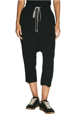 Rick Owens Byxor, Dam, S, Stain Weave Cropped Byxor med Dragsko