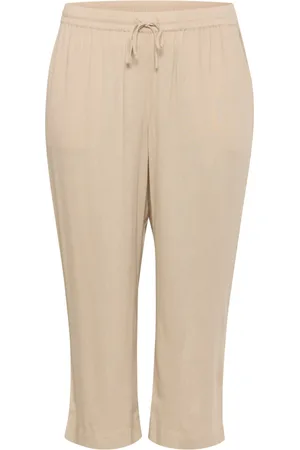 Kaffe Byxor, Dam, 5Xl, Linne, Fjädergrå Cropped Byxor med Elastisk Midja