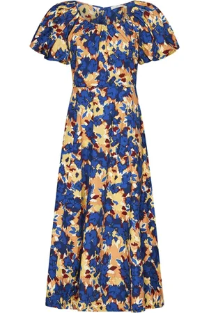 ULLA JOHNSON Klänning, Dam, XS, Bomull, Blå Blommig A-Linje Midi Klänning