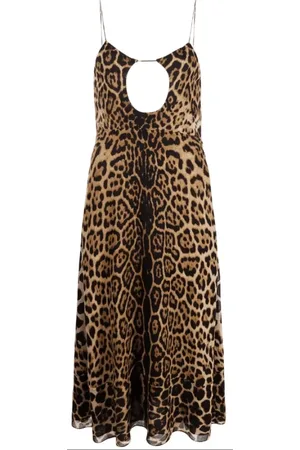 Saint Laurent Klänning, Dam, M, Leopardmönstrad midi-klänning med cut-out-detaljer