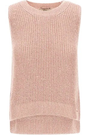 HERNO Stickade tröjor & koftor, Dam, S, Bomull, Rosa Ärmlös Jacka med Ribbade Kanter