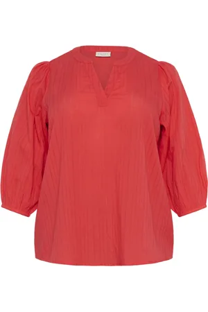 Kaffe Blusar & Skjortor , Dam, 4Xl, Bomull, Hibiscus Blus med ¾ Ärmar