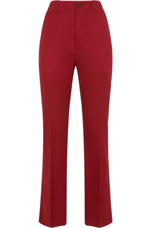 Saint Laurent Byxor, Dam, S, Bomull, Röda bomullsbyxor med hög midja