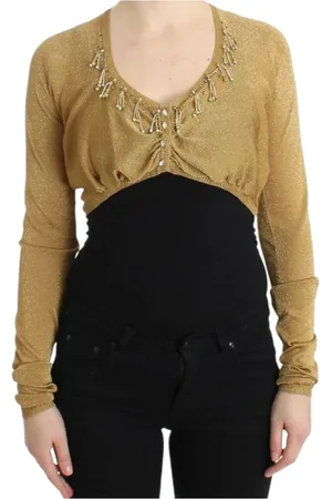 Roberto Cavalli Stickade tröjor & koftor, Dam, S, Polyester, Gold Glitter Stickad Bolero