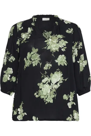 Kaffe Blusar & Skjortor , Dam, 2Xl, Blommigt V-ringad Blus